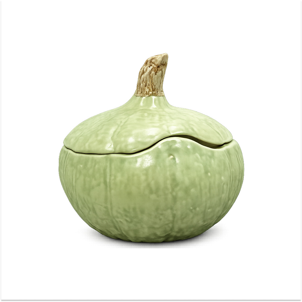 Barbara Eigen Signed Studio Art Pottery Green Pumpkin Lidded Bowl Dish Vintage